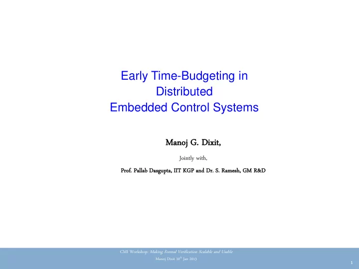 early time budgeting in distributed embedded control