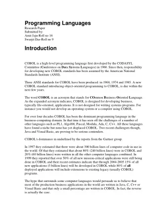 Programming Languages  Research Paper  Submitted by:  Amit Jaju-Roll no 16  Swarjit Das-Roll no 9