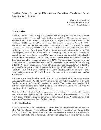 Brazilian Cohort Fertility by Education and Color/Race: Trends and Future  Scenarios for