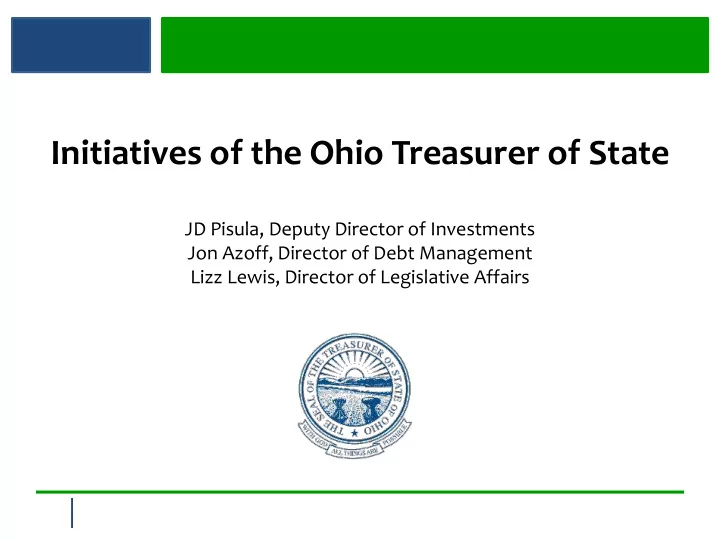 initiatives of the ohio treasurer of state