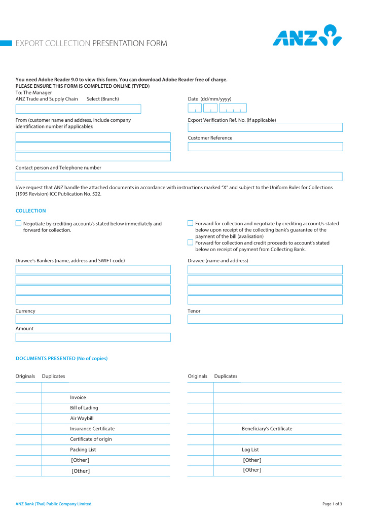 export collection presentation form