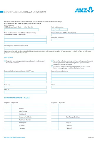 EXPORT COLLECTION PRESENTATION FORM  You need Adobe Reader 9.0 to view this form. You can download