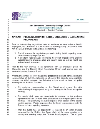 AP 2610  PRESENTATION OF INITIAL COLLECTIVE BARGAINING  9  PROPOSALS  10  11  Prior to commencing