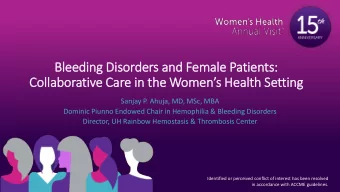 Bleed  eding Di  ng Disorder  ders a  and Female P  e Patients:  Collabo  borative C  e Care i  e