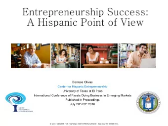 Denisse Olivas  Center for Hispanic Entrepreneurship  University of Texas at El Paso  International