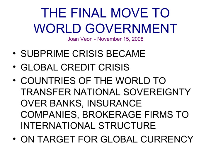 the final move to world government