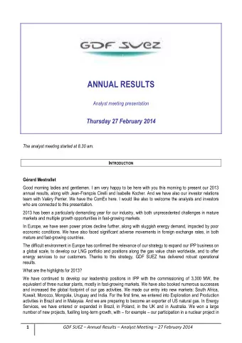 ANNUAL RESULTS  Analyst meeting presentation  Thursday 27 February 2014 The analyst meeting started