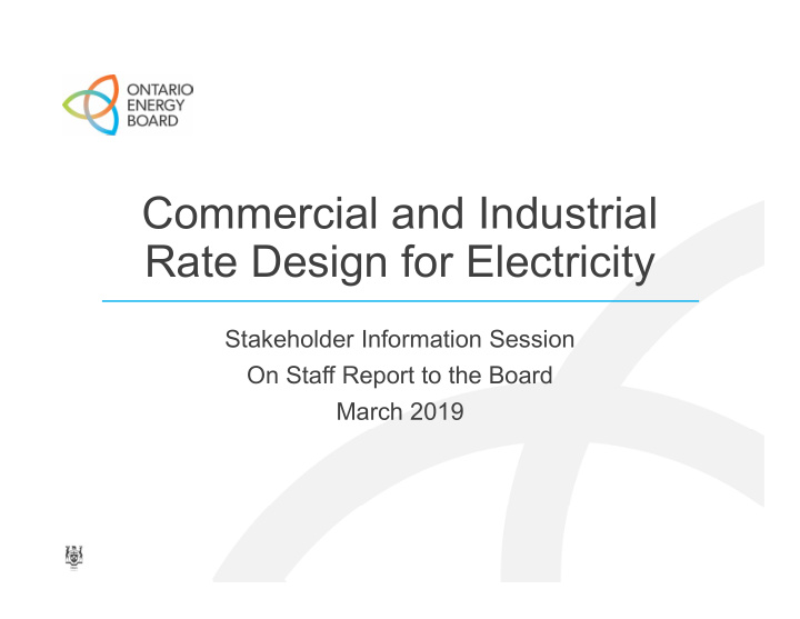 commercial and industrial rate design for electricity