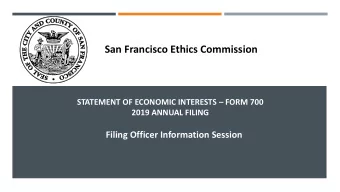 San Francisco Ethics Commission STATEMENT OF ECONOMIC INTERESTS  FORM 700  2019 ANNUAL FILING