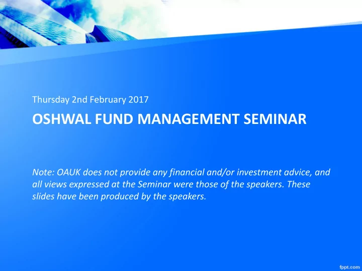 oshwal fund management seminar