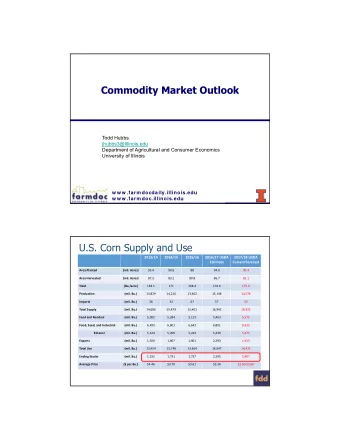Commodity Market Outlook  Todd Hubbs  jhubbs3@Illinois.edu  Department of Agricultural and Consumer