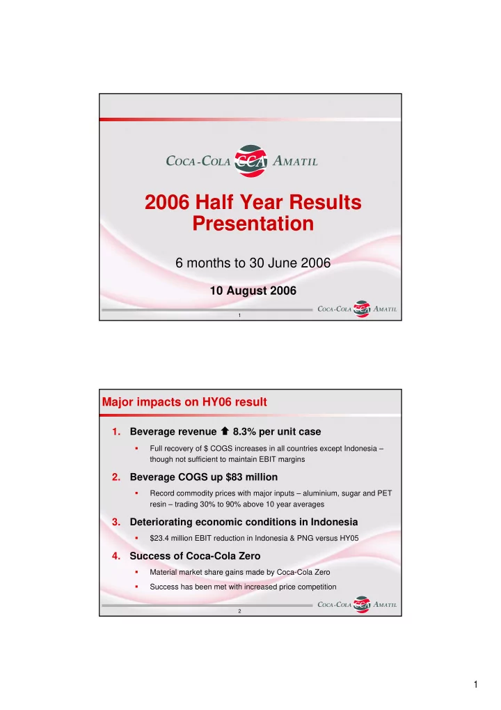 2006 half year results presentation