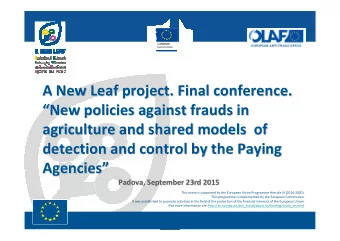 A New Leaf project. Final conference.  A New Leaf project. Final conference.  New policies