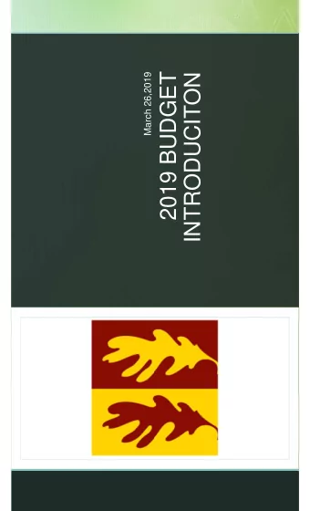 2019 BUDGET  March 26,2019  INTRODUCITON      2019 Budget  Proposed for  Total Budget: