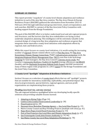 SUMMARY OF FINDINGS  This report provides snapshots of county-level climate adaptation and