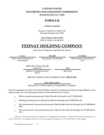 FEDNAT HOLDING COMPANY  (Exact name of  registrant as specified in its charter)  Florida  000-25001
