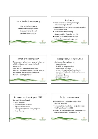 Rationale Local Authority Company  CBCs vision of becoming a strategic commissioning
