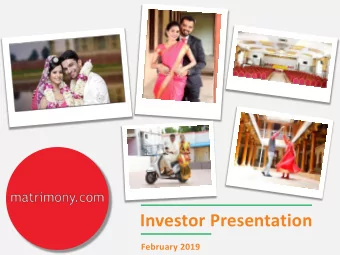 Investor Presentation  February 2019  Disclaimer  This presentation may contain statements which