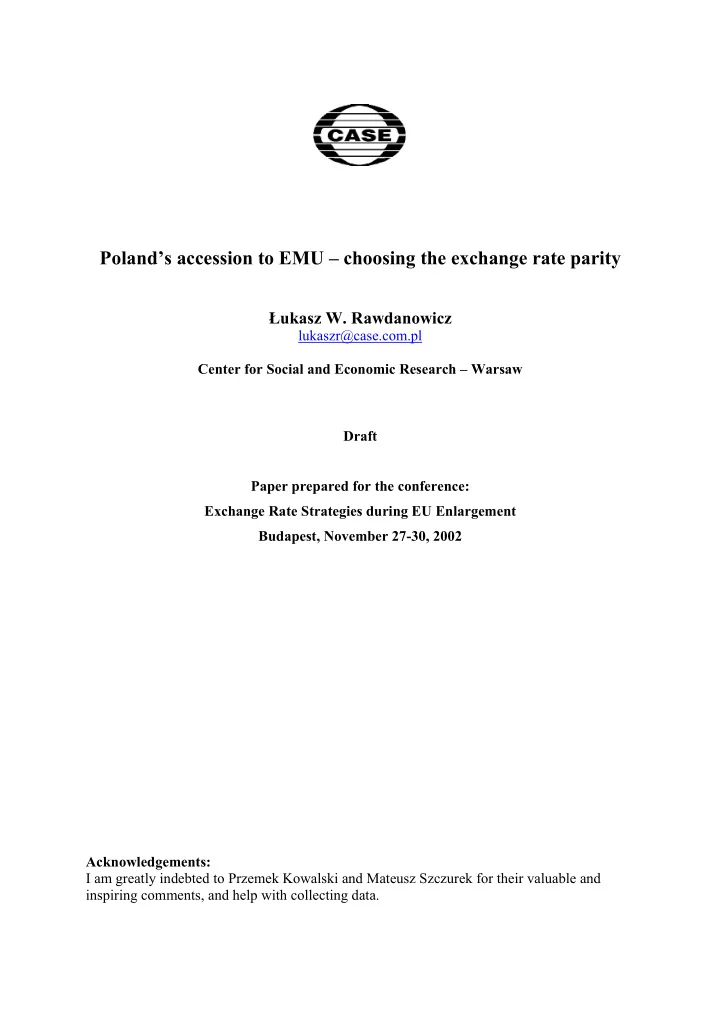 poland s accession to emu choosing the exchange rate