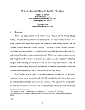 VA Service Connected Disability Benefits  The Basics  Robert E. Norton  Burke Harvey, LLC  3535