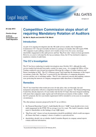 25 July 2013  Competition Commission stops short of  requiring Mandatory Rotation of Auditors
