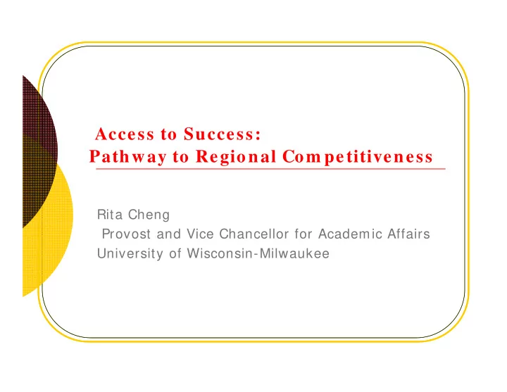 access to success pathway to regional com petitiveness
