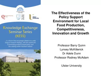 Policy Support  Environment for Local  Food Production,  Competitiveness,  Innovation and Growth