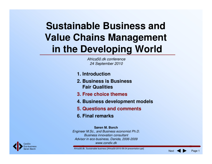 sustainable business and value chains management in the