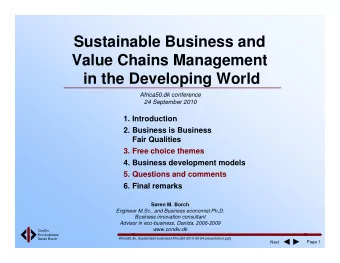 Sustainable Business and  Value Chains Management  in the Developing World  Africa50.dk conference
