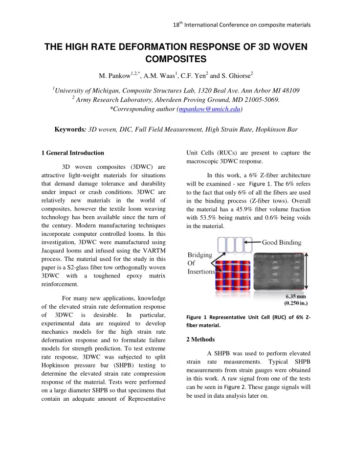 the high rate deformation response of 3d woven composites