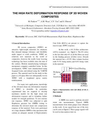 THE HIGH RATE DEFORMATION RESPONSE OF 3D WOVEN  COMPOSITES M. Pankow 1,2,* , A.M. Waas 1 , C.F. Yen