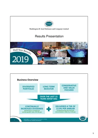 Results Presentation  Business Overview  CONSERVATIVE  DIVERSIFIED  LONG TERM  AND VALUE  PORTFOLIO