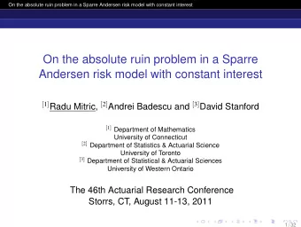 On the absolute ruin problem in a Sparre  Andersen risk model with constant interest [ 1 ] Radu