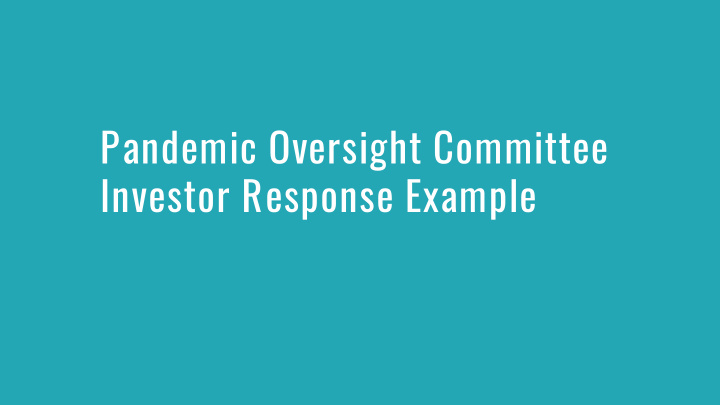 pandemic oversight committee