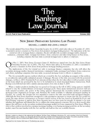 O  n May 1, 2003, New Jersey Governor James E. McGreevey signed into law the New Jersey Home