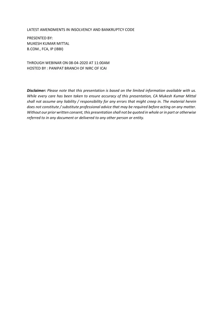latest amendments in insolvency and bankruptcy code