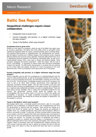 Baltic Sea Report  Geopolitical challenges require closer collaboration   Cooperate more to grow