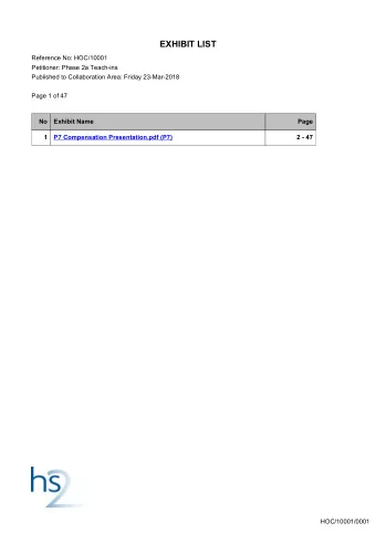 EXHIBIT LIST  Reference No: HOC/10001  Petitioner: Phase 2a Teach-ins  Published to Collaboration