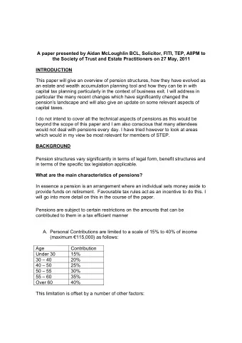A paper presented by Aidan McLoughlin BCL, Solicitor, FITI, TEP, AIIPM to  the Society of Trust and