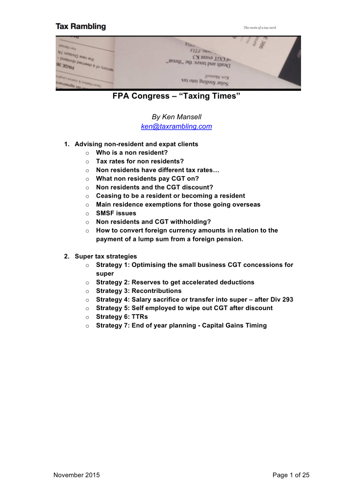 fpa congress taxing times