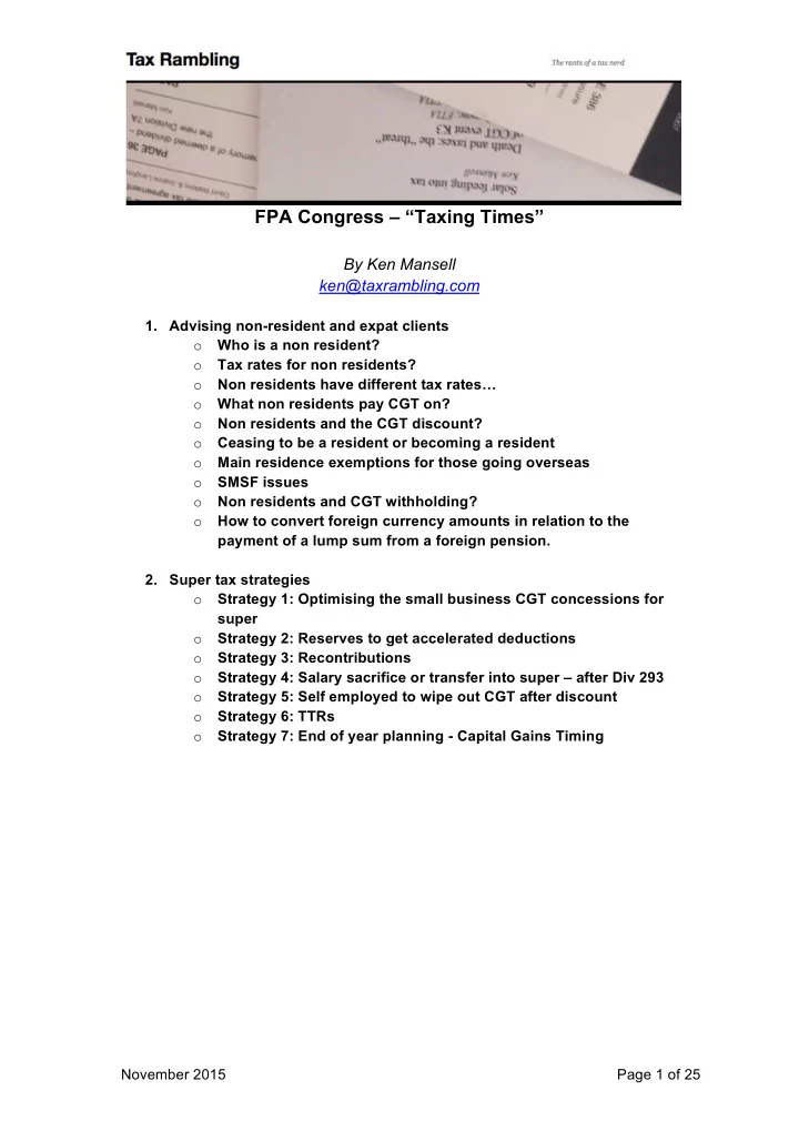 fpa congress taxing times