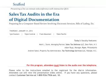 Sales Tax Audits in the Era  of Digital Documentation  Preparing for a Computer-Based Review