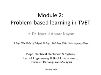 Module 2:  Problem-based learning in TVET  Ir. Dr. Nazrul Anuar Nayan B.Eng. (The Univ. of Tokyo),