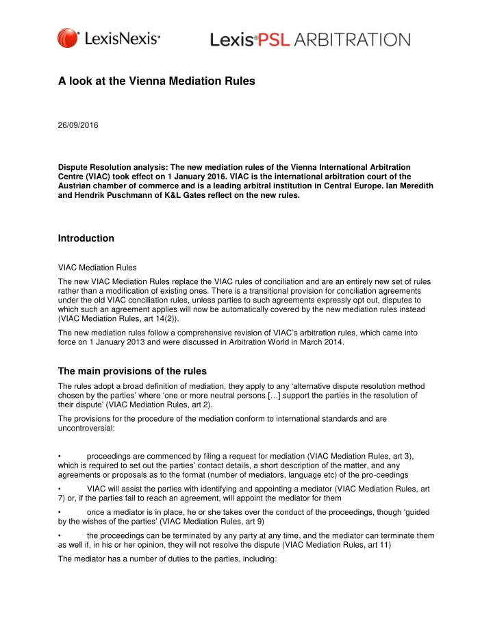 a look at the vienna mediation rules