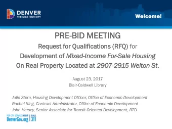 PRE-BID  BID MEE  EETING  TING  Requ  equest  est for  r Qua  ualif  ificat  ication  ions (R  (RFQ