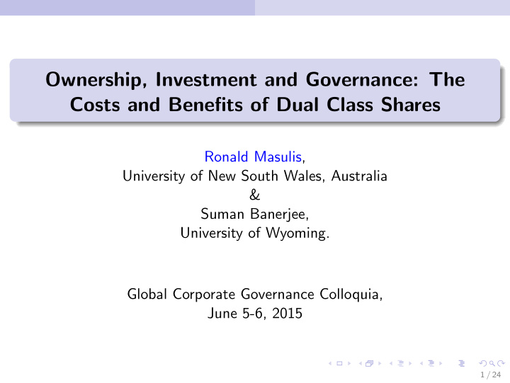 ownership investment and governance the costs and