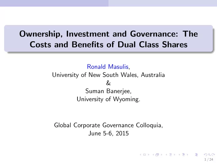 ownership investment and governance the costs and