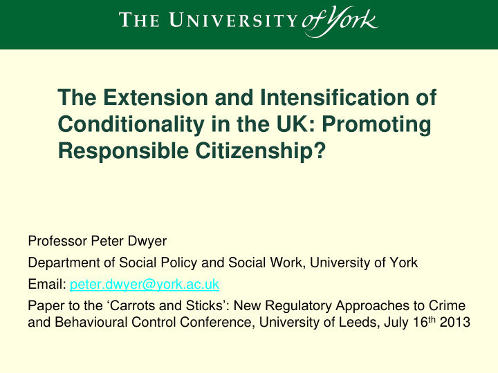 professor peter dwyer department of social policy and