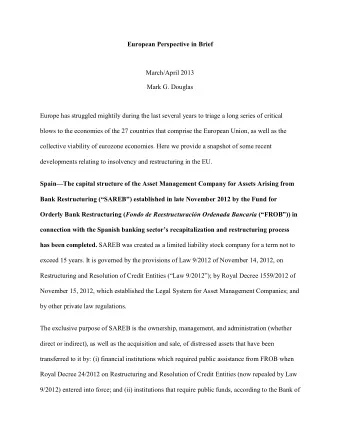 European Perspective in Brief  March/April 2013  Mark G. Douglas  Europe has struggled mightily