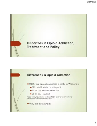 Disparities in Opioid Addiction,  Treatment and Policy  Differences in Opioid Addiction  2015:
